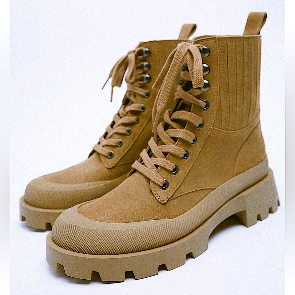 LACE-UP TRACK SOLE LEATHER ANKLE BOOTS Zara
